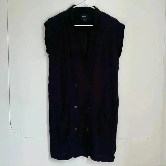 Monki Black Sleeveless Double Breasted Shirt Vest Dress with Pockets S - Picture 1 of 7